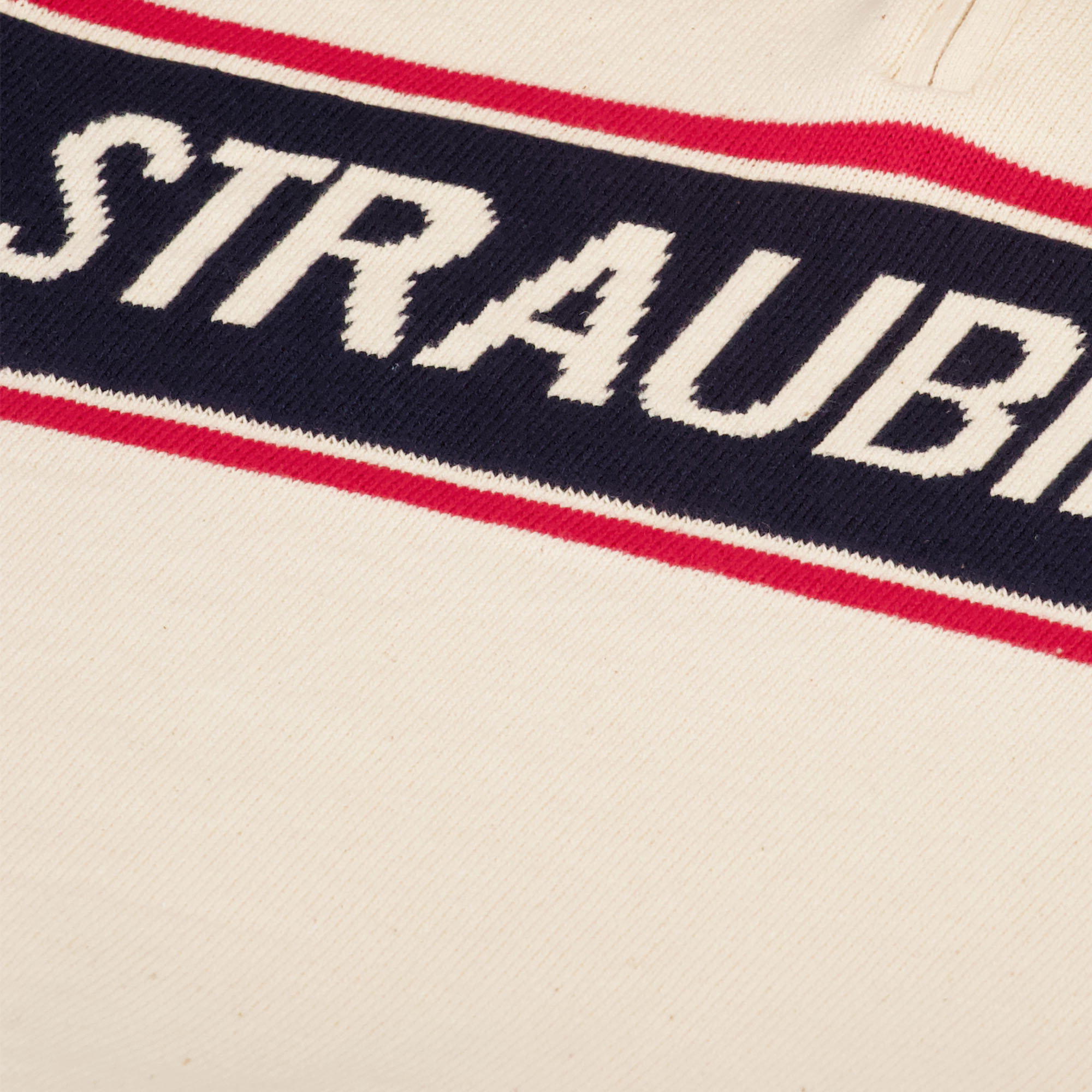 Winter Sweater Straubing weiß mit blau-roten streifen